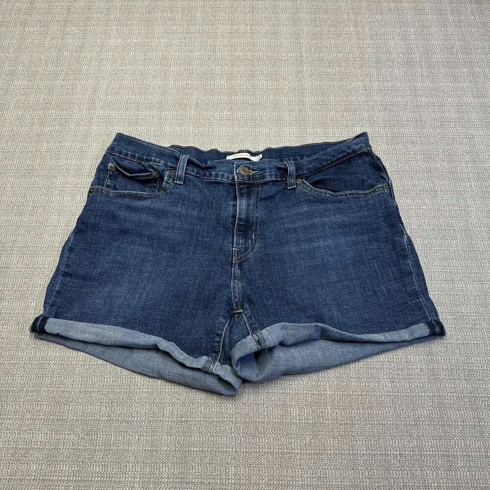 Levis Mid Rise Shorts Womens 33 Blue Denim Cuffed Stretch Casual Summer Jean‎